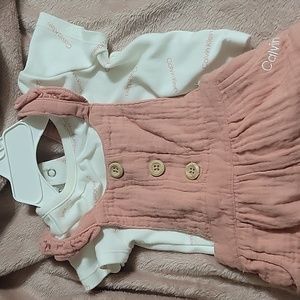 Calvin Klein 3-6 months, pink, white, baby romper with shirt